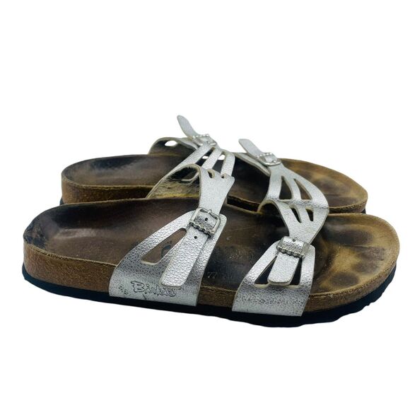 Birkenstock Birkis Size 40 US 9 Silver Moorea Granada Rhinestones Vegan 2 Strap - Picture 3 of 9